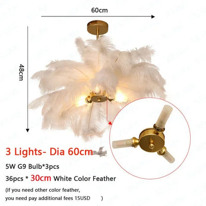 Nordic White Ostrich Feather Pendant Light Modern Led Chandelier Lights for Living Dining Room Children's Decor Hanghing Lamp