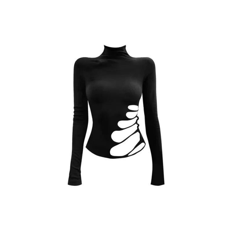 Erwofeina Hotsweet T-shirt Hollow Out Slim Long Sleeve 2000s Clothes Y2k Korean Fashion Woman Clothing Turtleneck Chic  Tops