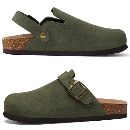 Litfun New Fashion Women's Clogs with Adjustable Strap Cork Footbed Leather Mules with Arch Support Unisex Outdoor Potato Shoes