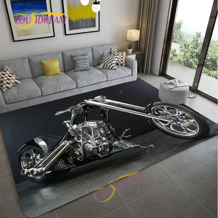 Retro Motorcycle Area Rug Carpet Moto Fans Non-slip Large Door Step Mat Bathmat for Living Room Bedroom Entrance Home Decoration