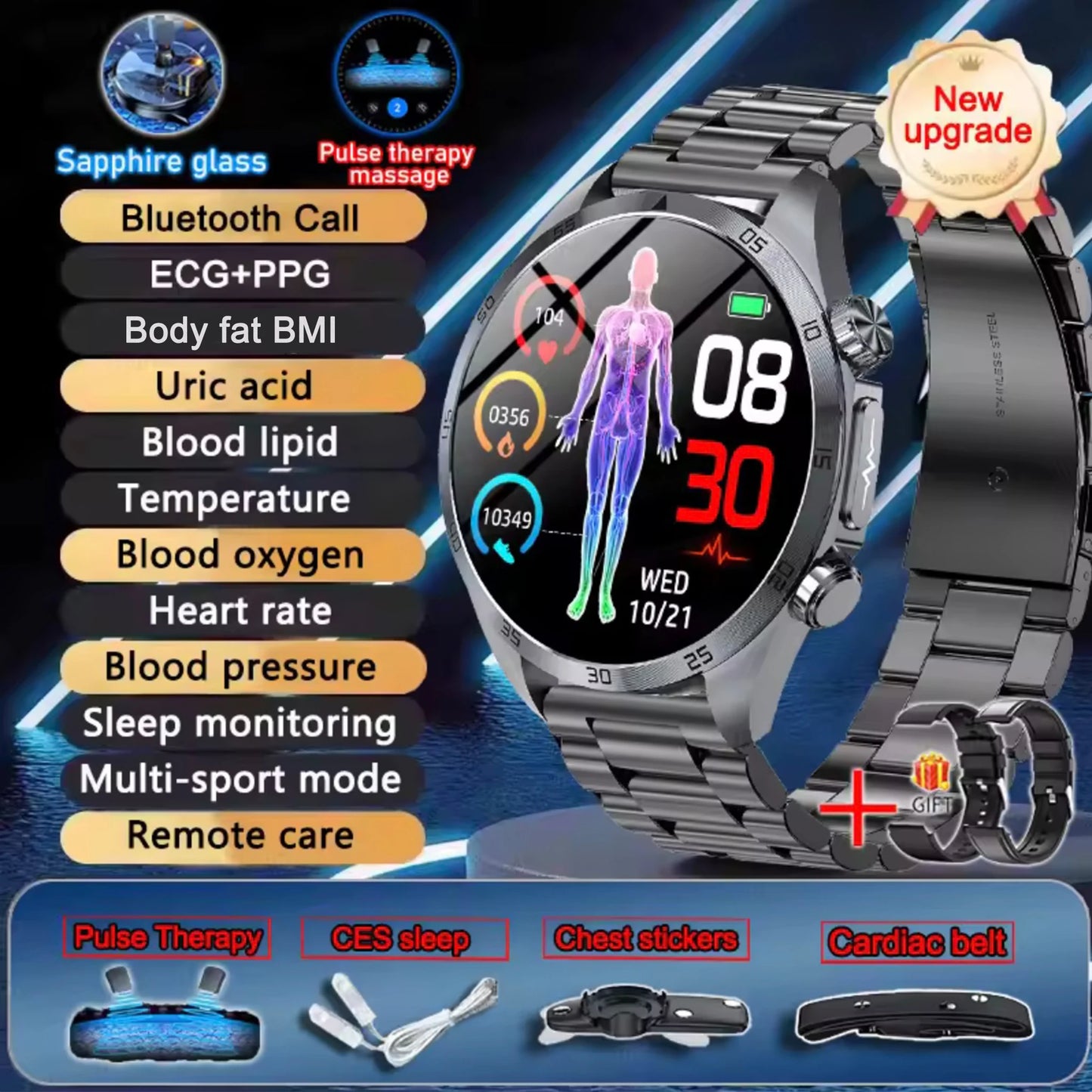 2026 New Medical Grade ECG Smart Watch Laser Treatment Accurate Measurement Blood Lipid Blood Oxygen BMI Sport Health Smartwatch