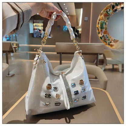 2026 New Fashion Diamonds Women Handbags Genuine Leather Tote Bag Large Capacity Work Commute Leisure Versatile Shoulder Bags