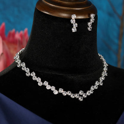 Cubic Zirconia Circular Necklace And Earring For Women Fashion Elegance Wedding 2pcs Jewelry Sets Luxury Bridal Accossories