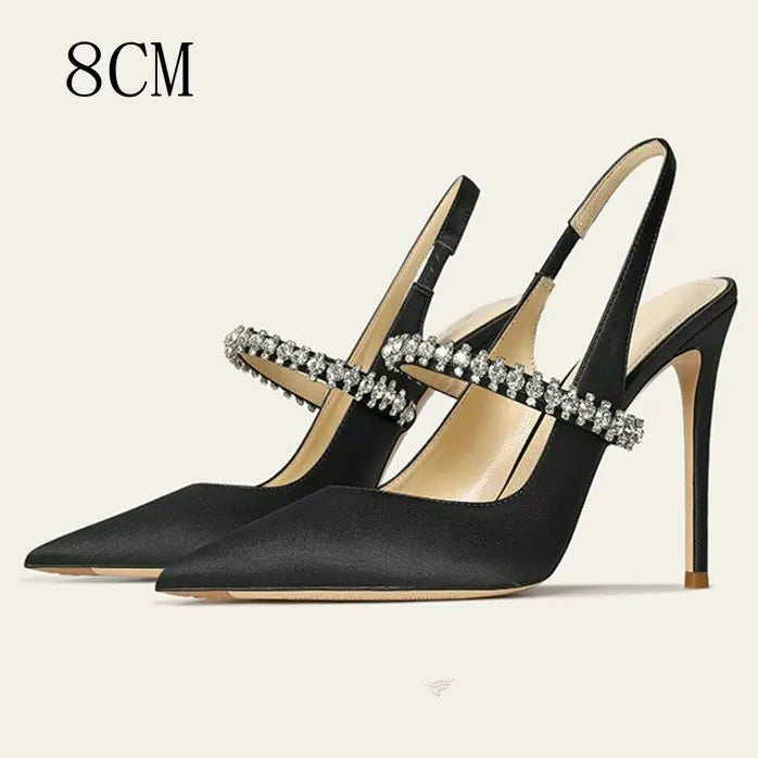 Luxury Rhinestone Pointed Toe Women Pumps Elegant Crystal Wedding Bridal Shoes Satin Silk Design Mules High Heels