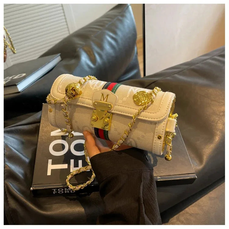 Light luxury brand-name high-end designer bag female 2025 new spring and summer niche shoulder bag messenger bag cylinder bag