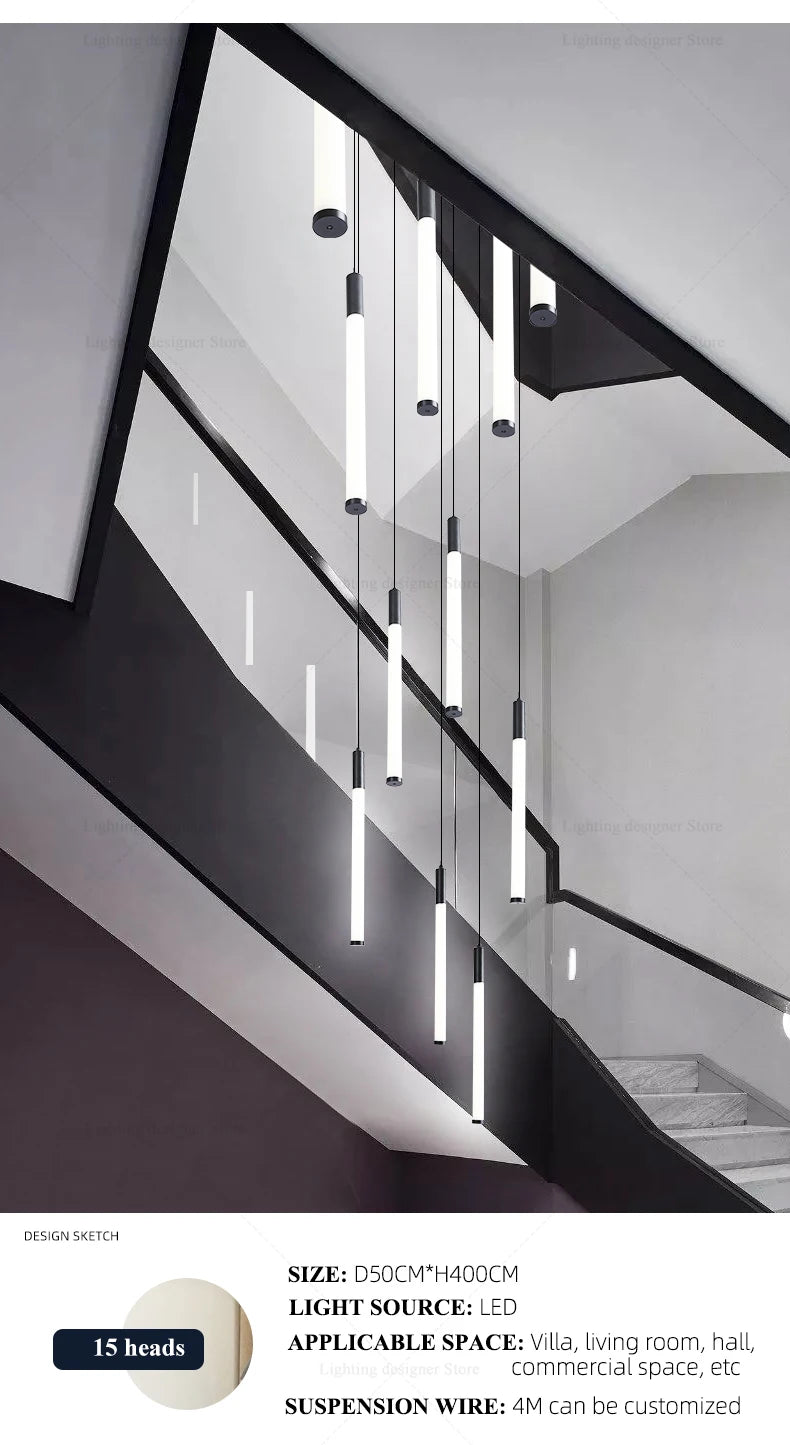 Modern Lighting Long Staircase Pendant Light Ceiling Chandelier hanging lights Stair Chandelier