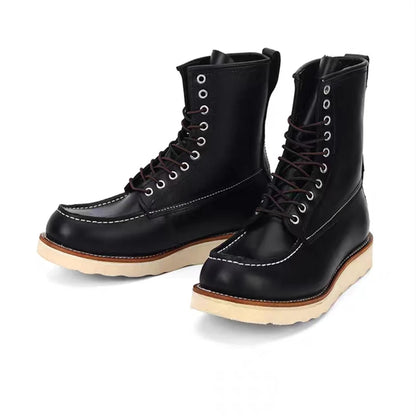 Autumn Winter High Boots Casual Men Vintage Genuine Leather Shoes Handmade Tooling Mid-calf Outdoor Motorcycle Boots