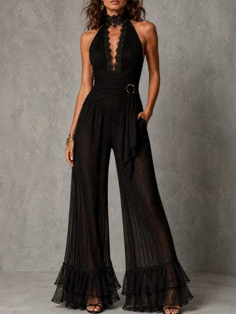 Solid Women Jumpsuits For Spring Summer Sleeveless V-Neck Loose Fashion Streetwear Overalls Wide Leg Pants Trousers 2026