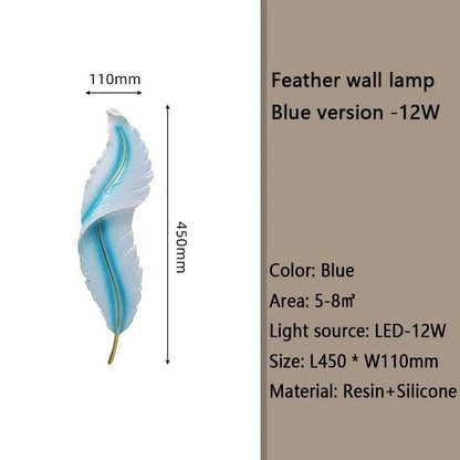 Nordic Feather Wall Lamp, Living Room, Bedroom, Headboard, Foyer, Creative Feather Lamp, Resin Aisle, Minimalist Background Ligh