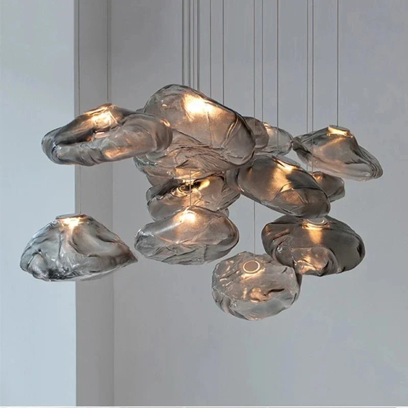 Nordic Designer Smoke Gray Cloud Glass Hanging Chandelier Hotel Living Room Art LED Pendant Lamp Staircase Decor Lights Fixtures