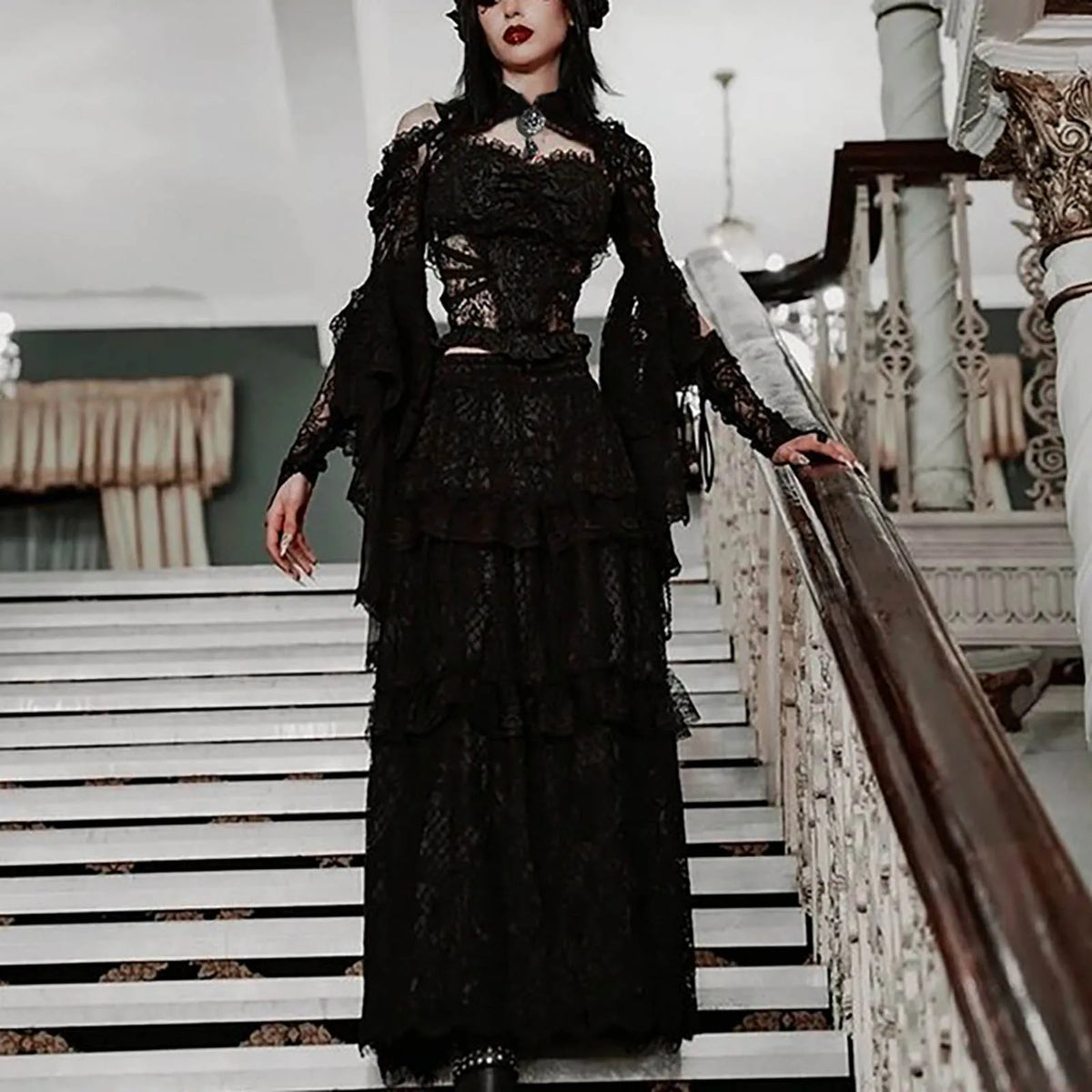 Gothic See Through Shrug Tops Grunge Aesthetic Black Flare Sleeve Crop Top Women Streetwear Vintage Punk Sexy Clothing