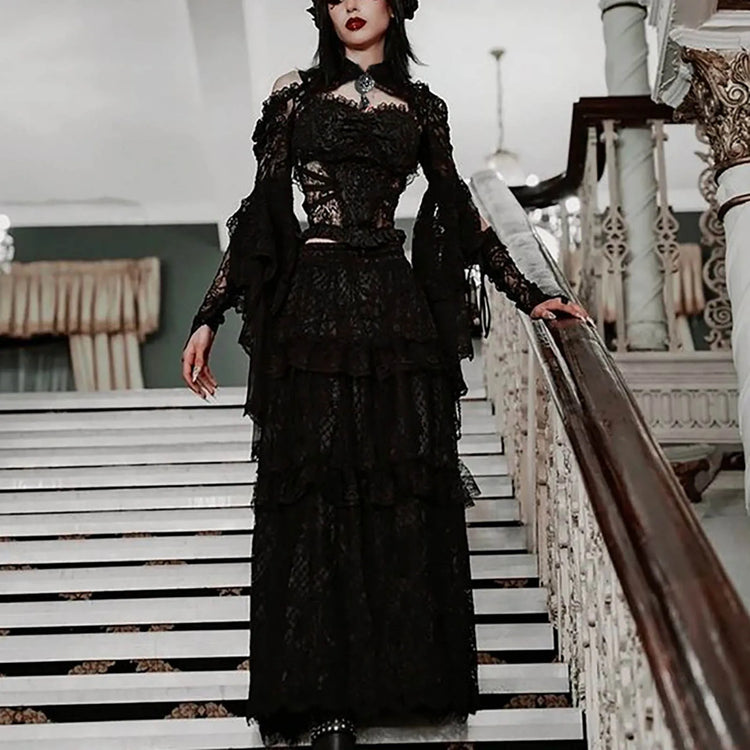 Gothic See Through Shrug Tops Grunge Aesthetic Black Flare Sleeve Crop Top Women Streetwear Vintage Punk Sexy Clothing