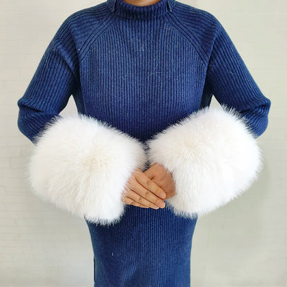 Large Women Faux Fox Fur Scarf Winter Jackets Warm Fluffy Shawl Fashion Artificial Fur Collar And Cuff Set Fluffy Scarves Female