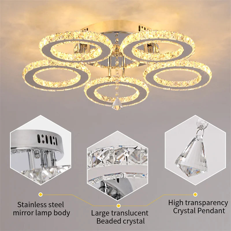 Modern Pendant Light Led Crystal Ring Ceiling Lamp Living Dining Room Chandelier Lustre Bedroom Luxury Home Decor Fixture Lumina