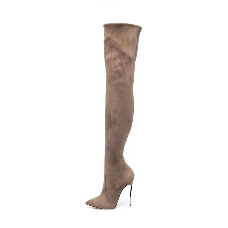 Arden Furtado brown over the knee boots for women stiletto heel fashion Pointed toe Super high boots for Sexy  skinny legs