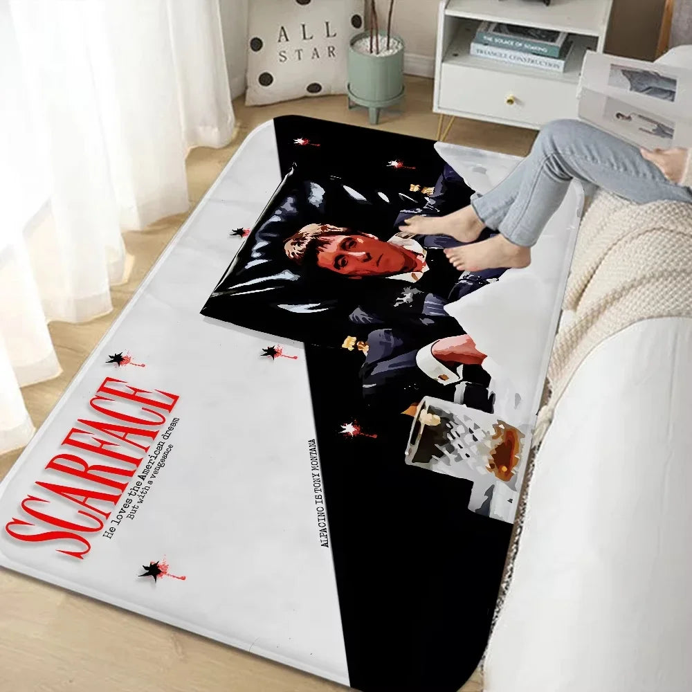 Stylish Movie Scarface Design Floor Mat Sofa Chairs Area Carpet for Living Room Decor Bedroom Non-Slip Bedside Soft Rug Doormat