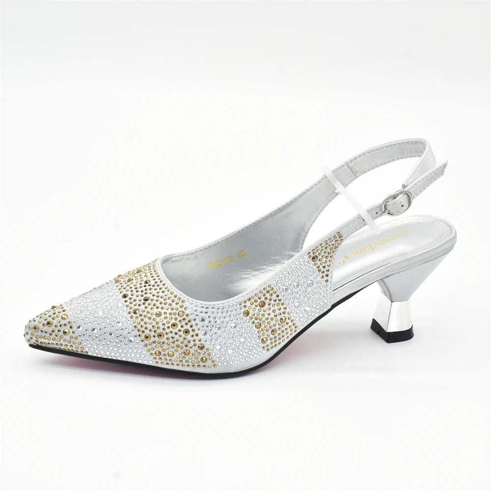 New Fashion Women Nigerian Italian Shoes and Bags Set Decorated with Rhinestone Elegant Woman Heeled Shoes Wedding Leather Shoe
