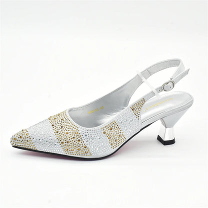 New Fashion Women Nigerian Italian Shoes and Bags Set Decorated with Rhinestone Elegant Woman Heeled Shoes Wedding Leather Shoe