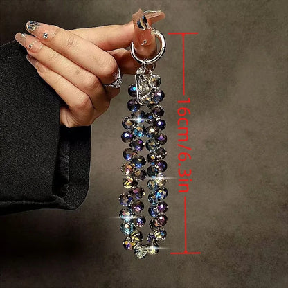 Luxury Sparkling Diamond Crystal Bead Wrist Strap Portable Chain Short Hanging Phone Charm Clip For Universal Use On Phone Cases
