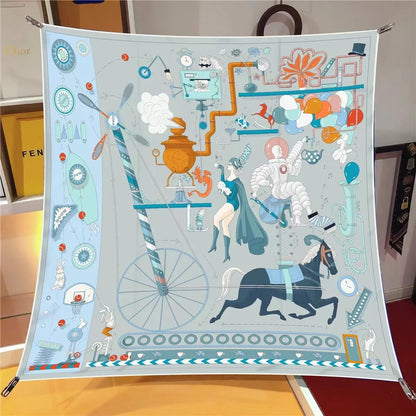 【2025 New】90x90 Twill Silk Square Scarf for Women - French Retro Niche Bustier Shawl Scarf - Stylish Fashion Wrap Accessory