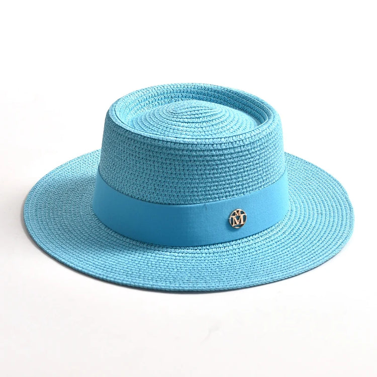 New Summer Straw Sun Hats for Women Ladies Fashion Flat Brim Ribbon Beach Hat Travel Dress Cap Chapeau Femme