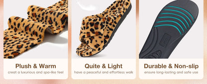Kimdi Women's Orthopedic Slippers Winter Fur House Slippers Indoor Warm Open Toe Shoes with Arch Support Outdoor Antiskid Shoes
