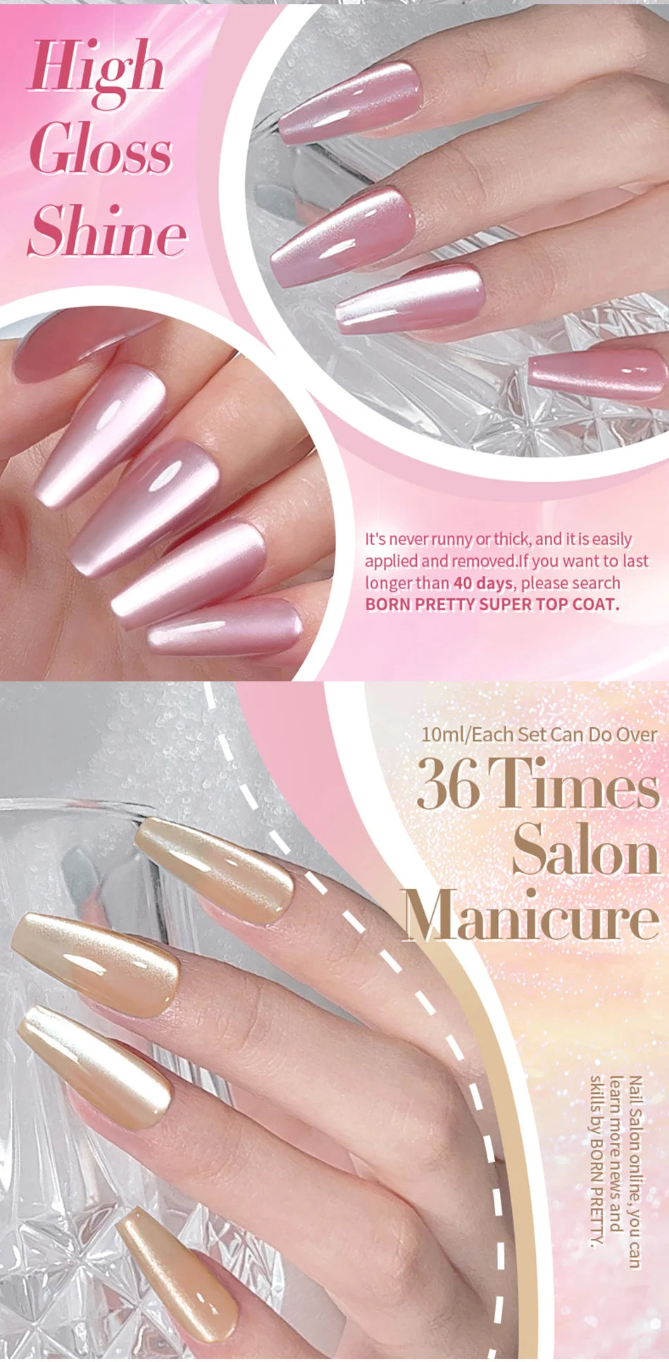 BORN PRETTY 10ml Cat Magnetic Gel Nail Polish Moonlight Glass Bead Water Light Crystal Soak Off UV Varnish For DIY Nail Art