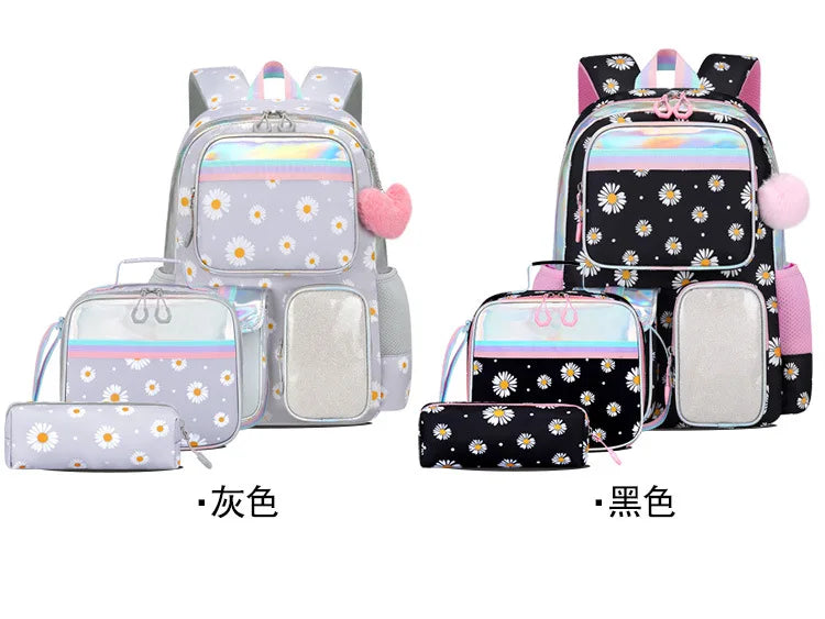 Cute Student Backpack 3pcs/set Primary Schoolbag Rabbits and Quicksand Kawaii Student Backpack Teenage Girls Handbag Rucksack