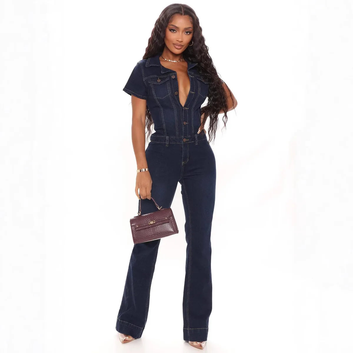 Demin Overalls Women Jumpsuits Mom Jeans One Piece Long Pants Y2k High Waist Single Breasted Rompers Streetwear Party Club Work