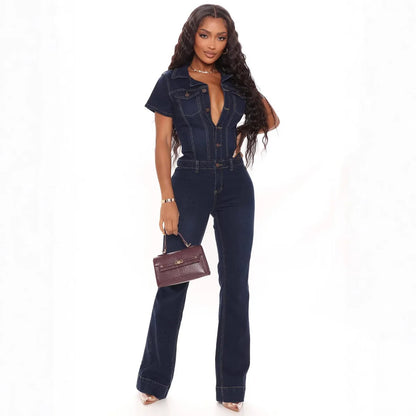 Demin Overalls Women Jumpsuits Mom Jeans One Piece Long Pants Y2k High Waist Single Breasted Rompers Streetwear Party Club Work