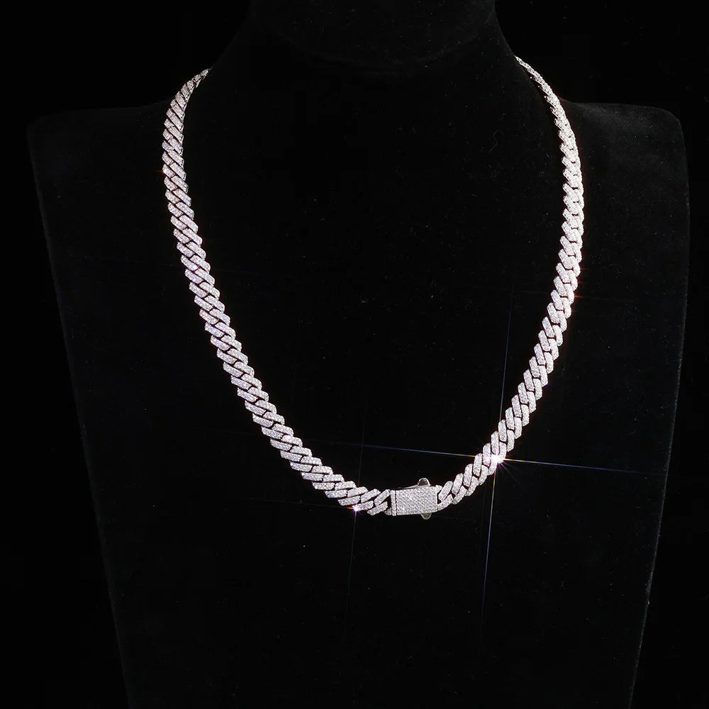 925 Silver VVS Cuban Link Chain Iced Out 1/2 Row S925 Sterling Silver Moissanite Necklace Bracelet for Men Women Gift