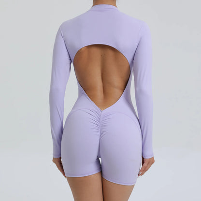 2026 Pad Zipper Long Sleeve Yoga Set Women One Piece Jumpsuit Gym Workout Shorts Fitness Bodysuit Sports Athletic Suit XP358