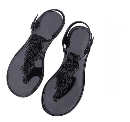 Women's Shoes Flip-flops Sandals for Woman Black Footwear Plastic with Low Heels Summer 2025 Crystal Pvc Wholesale Luxury Sale H