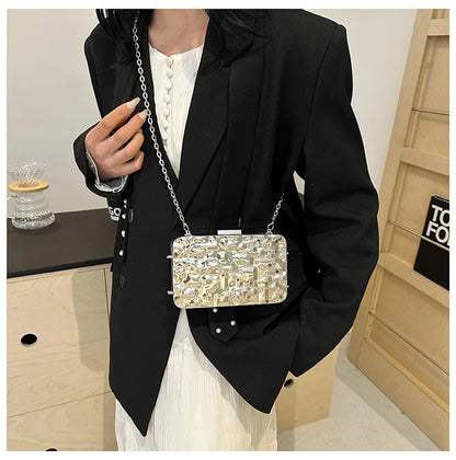Luxury Golden Evening Bags For Women Wedding Dinner Party Chain Shoulder Cross Body Bag 2024 Designer Purses And Handbags