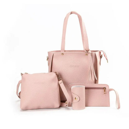 4Pcs/set PU Leather Crossbody Bags High Capacity Women Bag Set Pattern Portable Shoulder Bags Purse Simple Ladies Handbag
