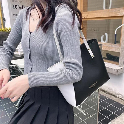 Large Capacity Patchwork Bag Hot Stamped Contrast Color Shoulder Bags Women Pu Leather Ladies Purses and Shopping Bag Casual
