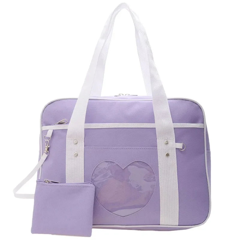 Japanese Preppy Style  Pink Uniform Shoulder School Bags for Women Girls Canvas Large Capacity Casual Luggage Handbags Totes