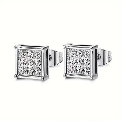 2pcs Stainless Steel Stud Earrings for Men Women Square CZ Mens Earrings Studs Jewelry for Sensitive Ears Fashion Hip Hop Y2K