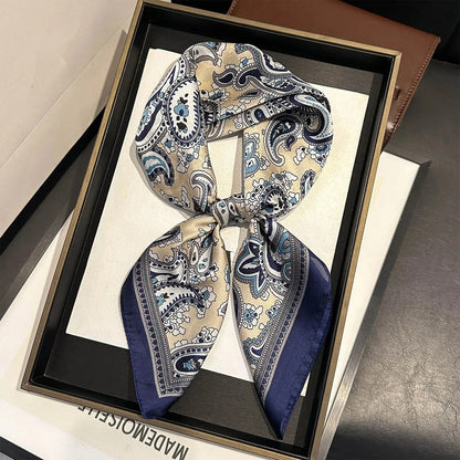 2025 New Paisley Print Silk Scarf for Women Square Hijab Soft Neck Tie Female Fashion Decoration Silk Headscarf 70*70cm Kerchief