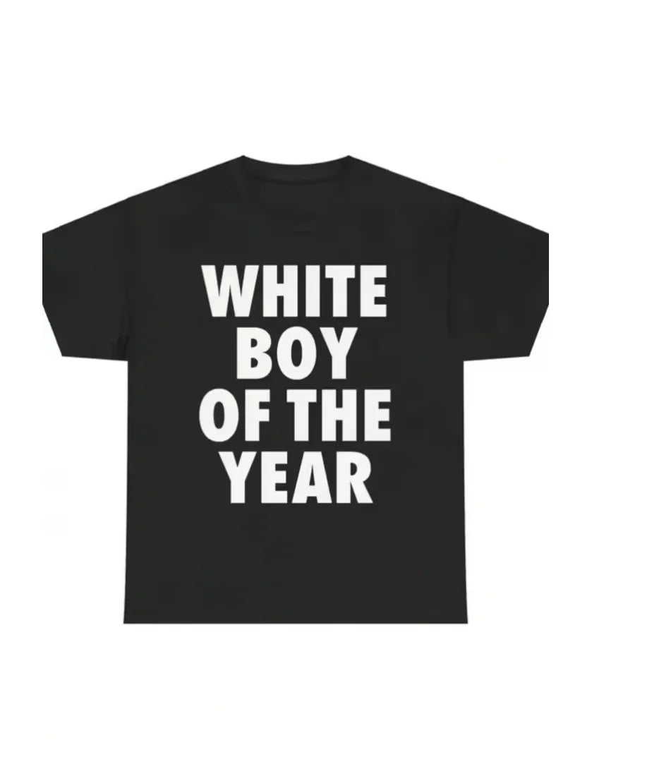 White Boy of The Year Text T-Shirt Women 2026 Funny Meme Graphic Tees Bold Streetwear Cotton Short Sleeve Tops