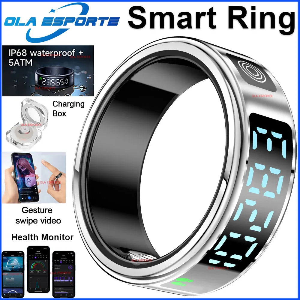 2026 Smart Ring with Touch Display Screen, Wireless Charging, Health Manager, 5 ATM Waterproof For Men Women Smart Rings R12 R08