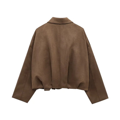 MUJER Faux Suede Bomber Jackets for Women Zip Oversized Jacket Woman Outerwears Padded Varsity Jackets Streetwear Women's Coats