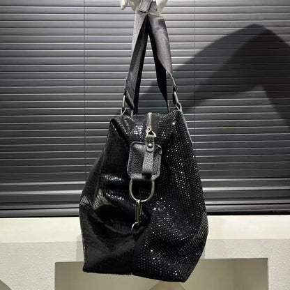 Ladies' fashionable diamond jewelry cute teddy bear handbag, large capacity, personalized, elegant, shiny shoulder bag