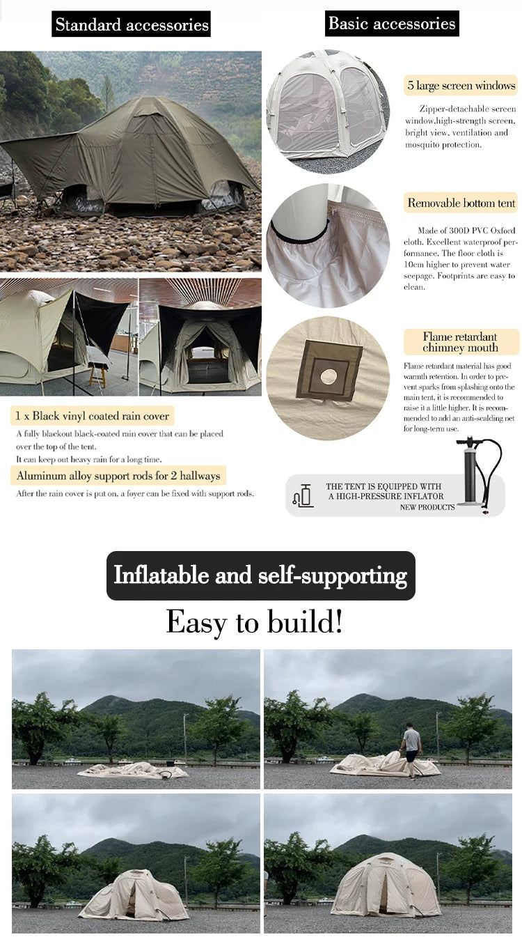 Coody Dome Air Tent-Army Green Geodesic Outdoor Family Dome House Glamping Inflatable TentATV&UTV