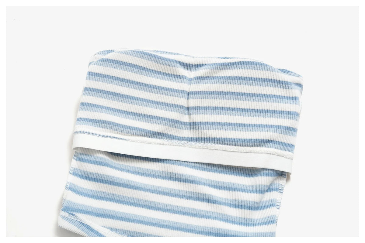 Women 2/3pcs Yoga Set Gym Clothing Fitness Suit Workout Tracksuit Outfits Ribbed Striped Strapless Tube Top Zipper Long Sleeve