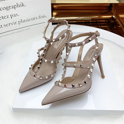 Women's Gladiator sandals Summer 2026 Luxury With Ankle Strap Pointed Toe Fashion Rivet High Heels Party Ladies Shoes Women 10cm
