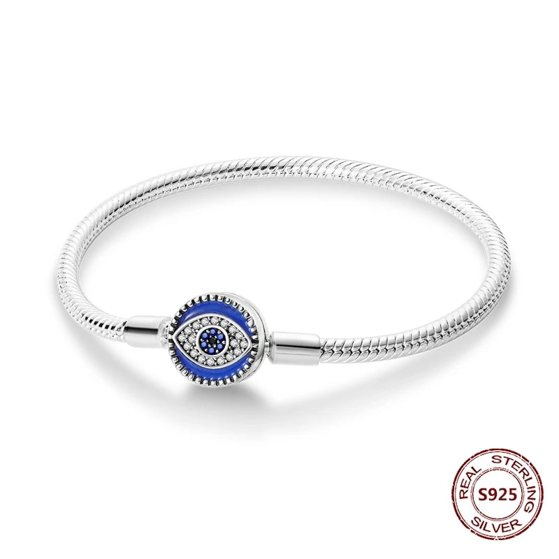 Silver 925 Bracelet Original Bracelets Colorful Zircon Heart Flower Cat Snake Chain For DIY Charms 17-20CM Luxury Jewelry Gifts