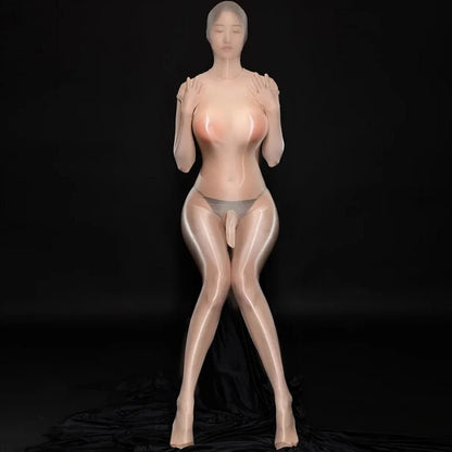Zipper Open Full Body Catsuit with JJ Pouch Thin Sheath Transparent Body-stocking Unisex Sheer Bodysuit Sexy Lingerie Jumpsuit