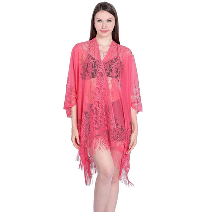 Women Sun Protection Shawl Lady Summer Hollow Out Lace Cardigan Holiday Bikini Blouse Breathable Beach Cape Sexy Long Tippet