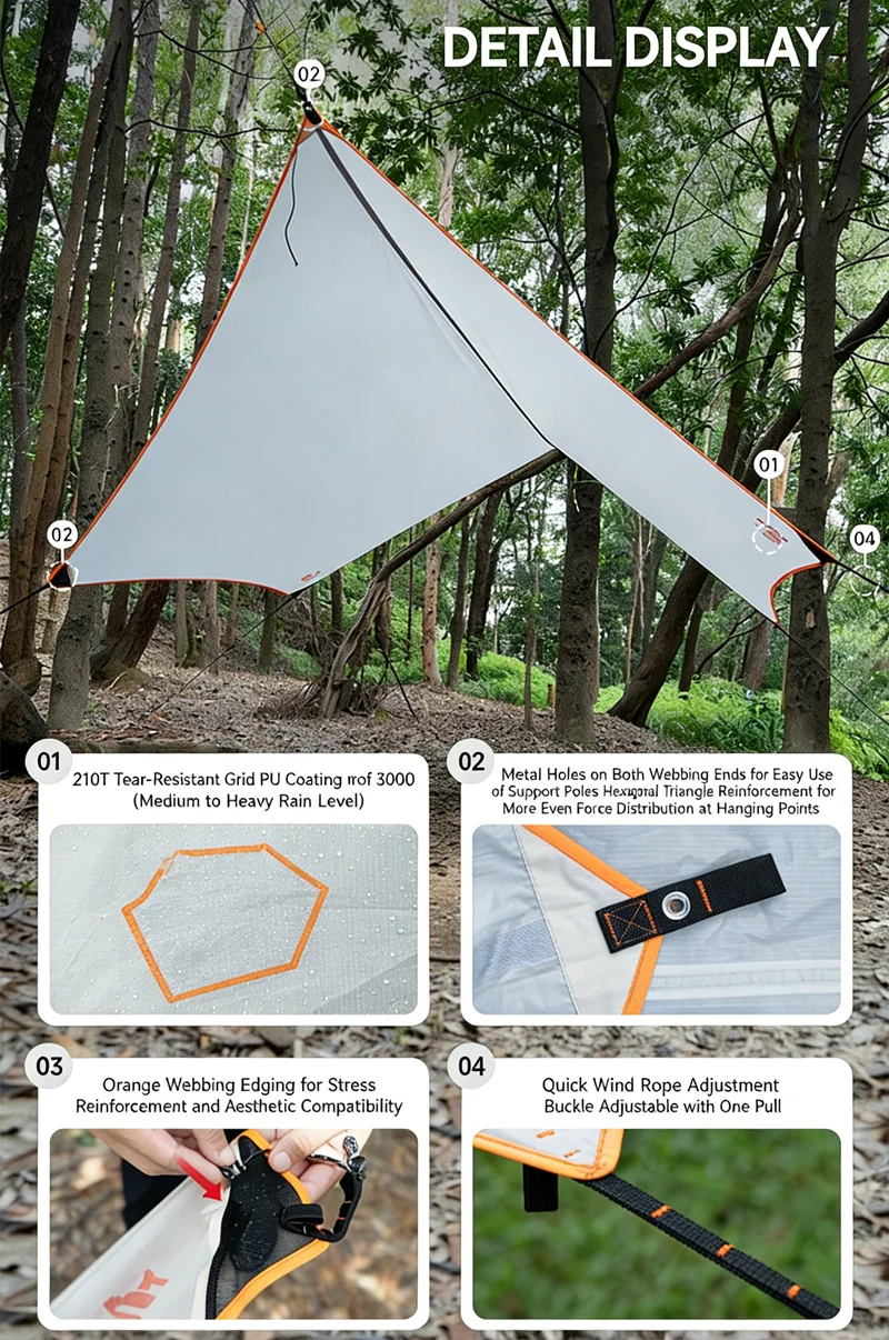 TRAVELER Bushcraft Quick-Deploy Hammock with Mosquito Net, Integrated Ridgeline & Anti-Roll Design for Wilderness Camping